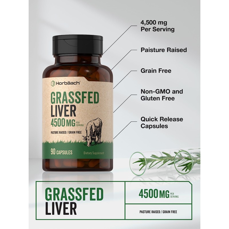 Horbäach Grass Fed Beef Liver | 4500mg | 90 Capsules