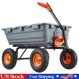MERXENG Poly Garden Dump Cart, 800 Lbs Heavy-Duty Lawn Utility Yard Dump Wagon Cart Farm