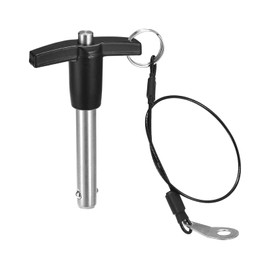 QUARKZMAN T Handle Locking Pins 3/8 Inch Pin Diameter 1-37/64 Inch Use Length Stainless Steel Push Switch Quick Release Pin with Lanyard Cable (9.5 mm-40 mm)