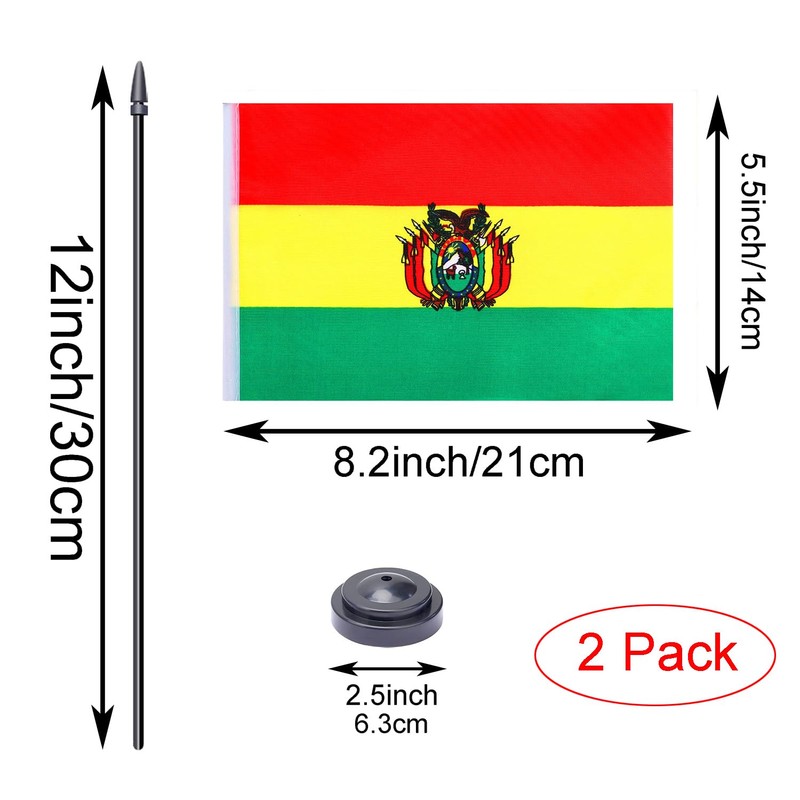 2 Pack Bolivia Flag Bolivia Deluxe Desk Flag Set -