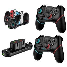 VidPPluing 2 Pack Switch Controllers with Charging Dock, Wireless Switch Pro Controllers for Switch 2/Switch/Lite/OLED, Game Controller with Motion Sensor/Vibration/Turbo/Wakeup/Charging Cable