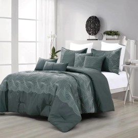 Not Available 7 Piece Grey Waves Striped Soft Bedding Comforter Set