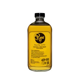 Pure Lemongrass Natural Dish Soap, 16 oz, Hypo-allergenic, Free of Dyes and Perfumes, Safe for Sensitive Skin
