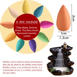 Backflow Incense Cones 360 Pcs of 100% Natural Scents Waterfall Tulip Jasmine Lavender Rose for Incense Burner Holder Natural | Meditation & Yoga Gift
