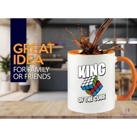 Luxe Gifting Rubik Player 2Tone Mug 11oz Orange -King Of The Cube - Math Lover Friends Cubers Brain Games Puzzle Kids Teen Adult Grand Master