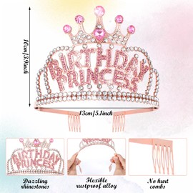 Birthday Crown for Women, Rose Gold Birthday Princess Crown with Combs Birthday Girls Rhinestone Tiara Headband Happy Birthday Party Favors Decorations Happy Birthday Accessories Pink