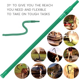 Bernini FlexEnd Garden Wand, Flexible Hose Sprayer with Fireman Nozzle for Versatile Watering and Cleaning - 31" Reach, Jade