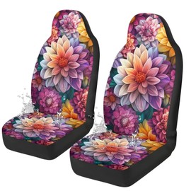Qpednta Boho Floral Car Seat Covers 2 Pcs Stretch Polyester Fabric Cover Waterproof Car Seat Cover Easy Installation Universal Size Fit for Most Cars SUVs Trucks Vans
