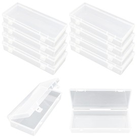 LJY 10 Pieces Rectangular Empty Mini Clear Plastic Organizer Storage Box Containers with Hinged Lids (155 x 65 x 30 mm, Transparent)