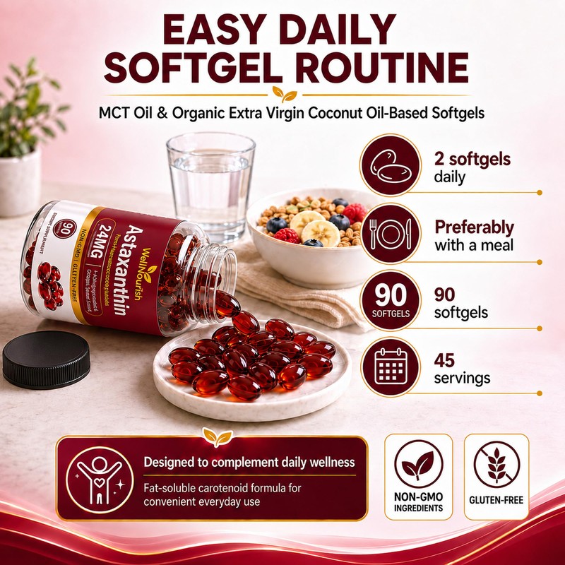 Astaxanthin 24mg Softgels from Microalgae, 90 Count