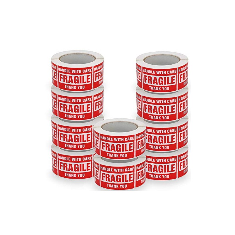 10 Rolls/5000 Labels,Handle with Care Fragile Thank You, Red Warning