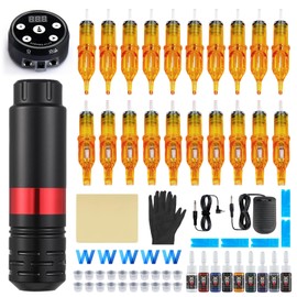 Tattoo Gun Kit - Tattoo Machine Kits Tattoo Supplies Set Tattoo Pen With Tattoo Needles Transfer Paper Suitcase for Tattoo Beginners (black 3)