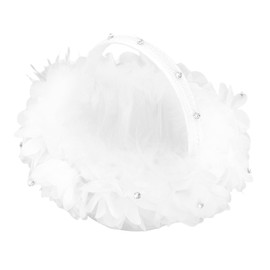 Girl Basket, Handheld Bridesmaid Scattering Wedding Basket, Beautiful Flower Basket with Cute Beads and Classical White for Traditional Wedding, Lightweight and, Compact Size,