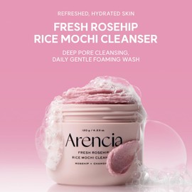ARENCIA Limpiador Facial de Arroz y Rosa Mosqueta - Exfoliante Suave Hidratante Limpieza Profunda Tipo Mochi para Todo Tipo de Piel 120 g