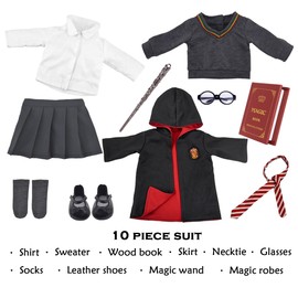 Magic School Uniform Inspired Halloween Costume Doll Clothes Clothing Outfits Accessories Set 10 Pcs for 18 inch Girl Dolls