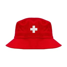 Cross embroidered red bucket hat, Red cross bucket hat, cotton bucket hat, summer bucket hat