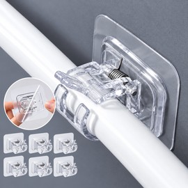 6 Pack Self Adhesive Curtain Rod Holder Hooks for Wall Mounting – No-Drill Spring Clip Design for Home and Bathroom