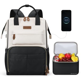 Maelstrom Travel Backpack for Women Men,Laptop Backpack Fits 15.6-17.3 Inch Laptop, Nurse/Teacher/Work Bag with Insulated Lunch Box,Water Resistant Carry On Backpack,Black-Beige