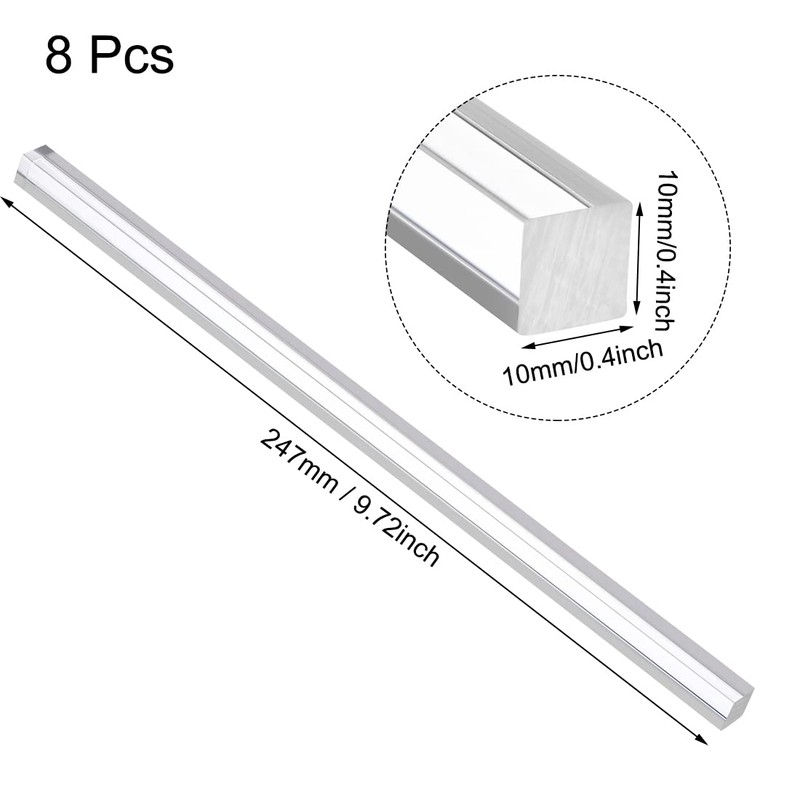 sourcing map Acrylic Square Rod,Clear,10mmx10mmx250mm Solid Plastic PMMA Bar Stick