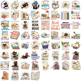 60PCS Cat Book Stickers for Kindle Kawaii Cat Bookish Stickers for Girls Reading Stickers Bookish Stickers for Kids Book Lover Gifts Vinyl Stickers