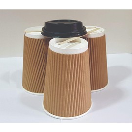 We Can Source It Ltd – 16oz Disposable Kraft Ripple Paper Cups with Lids – Insulated Brown Paper Cups with 3 Ply Construction – 100% Compostable – For Tea, Coffee, Hot Drinks – 50Pc