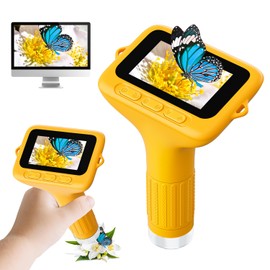 SKYBASIC Digital Microscope for Kids, 3" Screen 1000X Handheld Microscope HD Pocket Portable Microscopes Camera, Science Edu Fun Birthday Gifts Toys for Ages 4-12 Children Students Boys Girls -Yellow