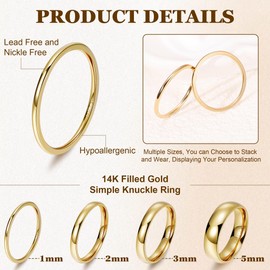 Masedy 6PCS 1-5mm 14K Gold Filled Stacking Rings for Women Simple Knuckle Ring Thumb Pinky Midi Statement Band Ring Stackable Thin Plain Gold Ring Minimalist Finger Ring Comfort Fit Size 10