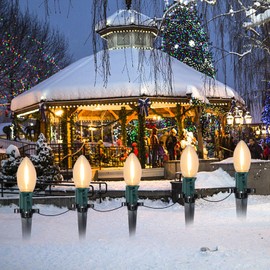 C9 Christmas Lights Outdoor, 38Ft Christmas Pathway Lights with 27 LED Bulbs and 25 Marker Stakes, Connectable Outdoor Christmas Decorations Yard Walkway Sidewalk Holiday, Warm White