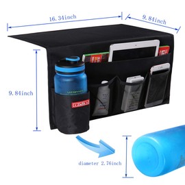 Zafit 5 Pockets Bedside Caddy, Bedside Storage Organizer for Water Bottles, Magazines, Phone, Glasses (5 Pockets-Black)