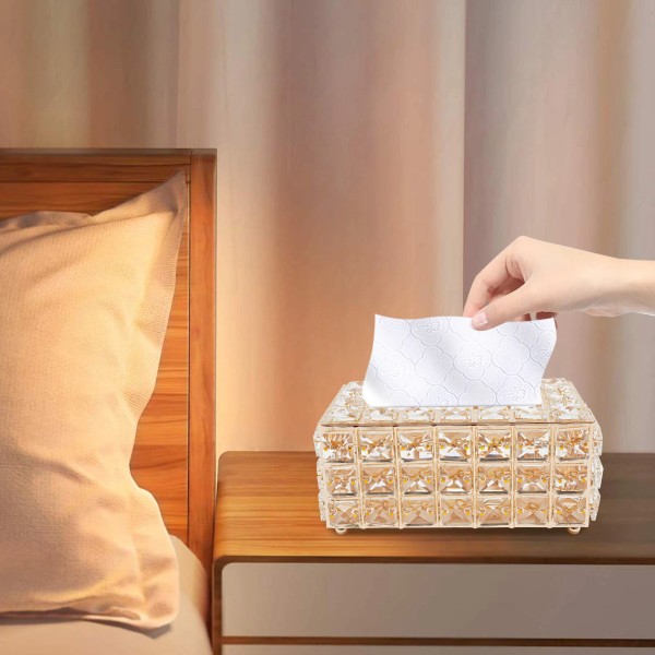 Tabletop Crystal Tissue Box Gold Paper Box Home Crystal Napkin