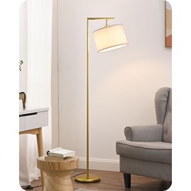 EDISHINE Gold Arched Floor Lamp, Corner Standing Lamp with Adjustable Linen Shade, Modern Arc Reading Light for Bedroom, Living Room, Office, 63" (Gold)