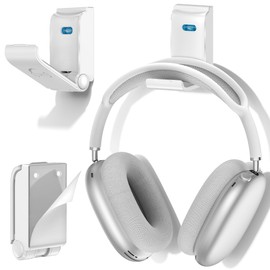 Kosker Headphone Stand, Wall Mount Headset Hanger, Gaming Headphone Holder Hook Clip, Foldable Headset Stand Desk Holder for PC Earphone Accessories, White(1 Pack)