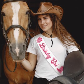 Hot Pink Birthday Sash for Women, Disco Cowgirls Birthday Sash for Women Western Cow Theme Bday Party Decorations Last Rode, Retro Horse Bday Party Supplies Favors