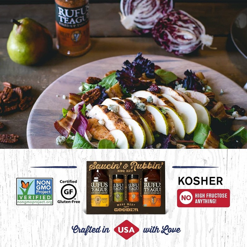 Rufus Teague BBQ Sauce & Rub 4-Piece Gift Set, Saucin'