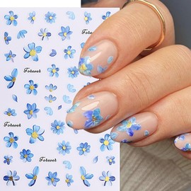 6 Sheets Butterfly Nail Art Sticker 3D Self-Adhesive Pink Gold Butterfly Flower Nail Stickers Blue Floral Design Nail Supplies Gold Edge Flowers Stickers for Spring Summer DIY Nails Art Decorations