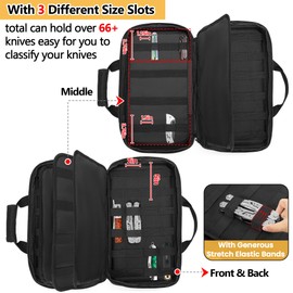 samdew Knife Display Bag for 74+ Pocket Knives, Butterfly Knife Storage Case with 3 Different Size Slots, Folding Knife Organizer Holder, Knife Collection Box with Hard PE Board, Soft Bag Only