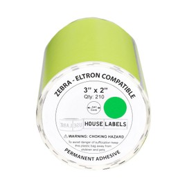 HOUSELABELS 3" x 2" Green Large Barcode Labels on 0.75" Core Compatible with Zebra and Rollo Printers, 1 Roll / 210 Labels per Roll
