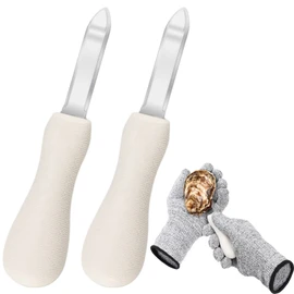 Nonley Oyster Shucking Knife, 2 Pack Oyster Knife Shucker Set with Professional Grade Cut Resistant Gloves, Stainless Steel Seafood Opener Tools