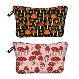 Pack of 2 Cosmetic Bag with Mushroom Pattern, Cute Cosmetic Bag, Portable Toiletry Bag, Travel Cosmetic Bag, Fashionable Storage Bag