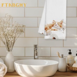 FTKBGHY Funny Orange Cat Hand Towels for Bathroom Decor Gifts, Cat Lover Mom Lady Gifts, Funny Bathroom Decor, Orange Kitty Kitten Decorative Hand Towels for Restroom Room, 16x24 Inch