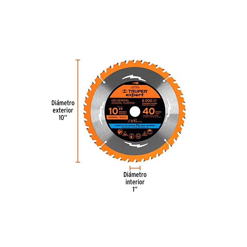 Truper Expert ST-1040EX, Disco sierra 10" para madera 40 dientes