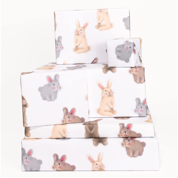 CENTRAL 23 - Easter Bunny Wrapping Paper for Girls Kids Boys - 6 Sheets of Gift Wrap for Boys - Fluffy Bunnies - For Men Women - For Birthdays - Easter Decorations Religious - Recyclable