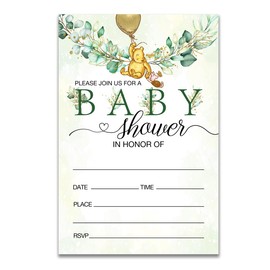 Dolimifa Greenery Winnie the Pooh Baby Shower Invitations Fill in Style Classic Winnie the Pooh Bear Baby Shower Sprinkle Invites, 20 Count With Envelopes