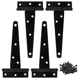 Murtenze 4Pack 5 Inch Black T-Strap Shed Hinge,Barn Door Hinges Heavy Duty Gate Strap Hinge T Hinges for Barn Door, Shed or Wooden Fences