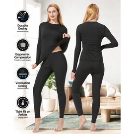 UNIQUEBELLA Womens Thermal Underwear Long Johns Base Layer Set for Women Athletic Underwear Set Black