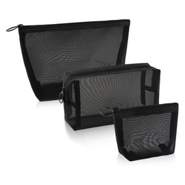 Pack of 3 with Zip Mini Toiletry Bag Black Nylon Mesh Travel Toiletry Bag Can Be Used as Cosmetic Bag Toiletry Bag Pencil Case Purse or Travel Storage Bag, black, portable mesh cosmetic bag