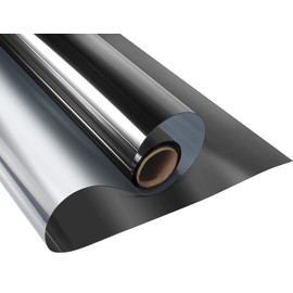 KESPEN Window Film One Way Daytime Privacy Heat Control Anti UV Non-Adhesive Reflective House Window Tint for Home and Office, Black-Silver, 35.4 Inch X 8.2 Feet