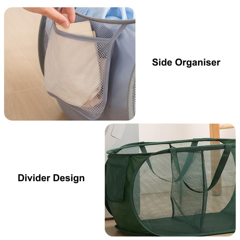 Blue, Durable Folding Laundry Baskets, Collapsible Mesh Pop Up Hamper