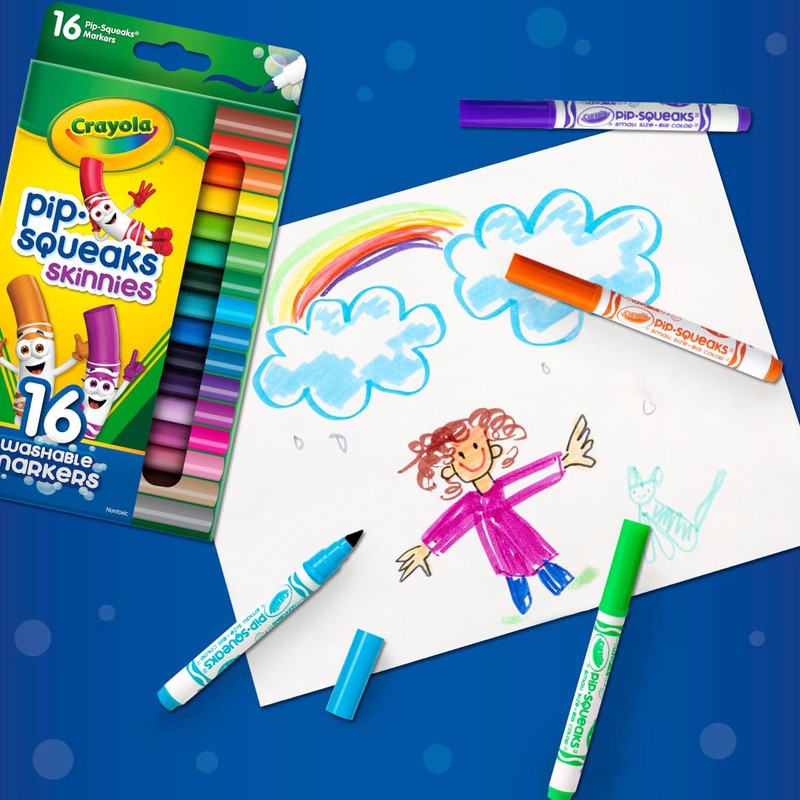 Crayola Pip Squeaks Skinnies Washable Marker Set (16ct), Mini Markers