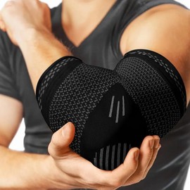 Atan Elbow Brace Compression Sleeve | 2 Pack Arm Support for Tendonitis, Tennis, Golfers, Arthritis & Weightlifting | Elbow Support for Men & Women - Black (L)